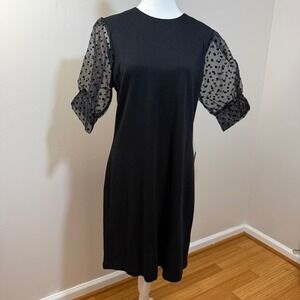 ModCloth Shift Dress Women XL Black NEW Polka Dot Sheer Puff Sleeve Shimmer
